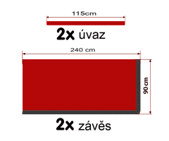 Závěsy zatahovací sólo červené / provázky černé